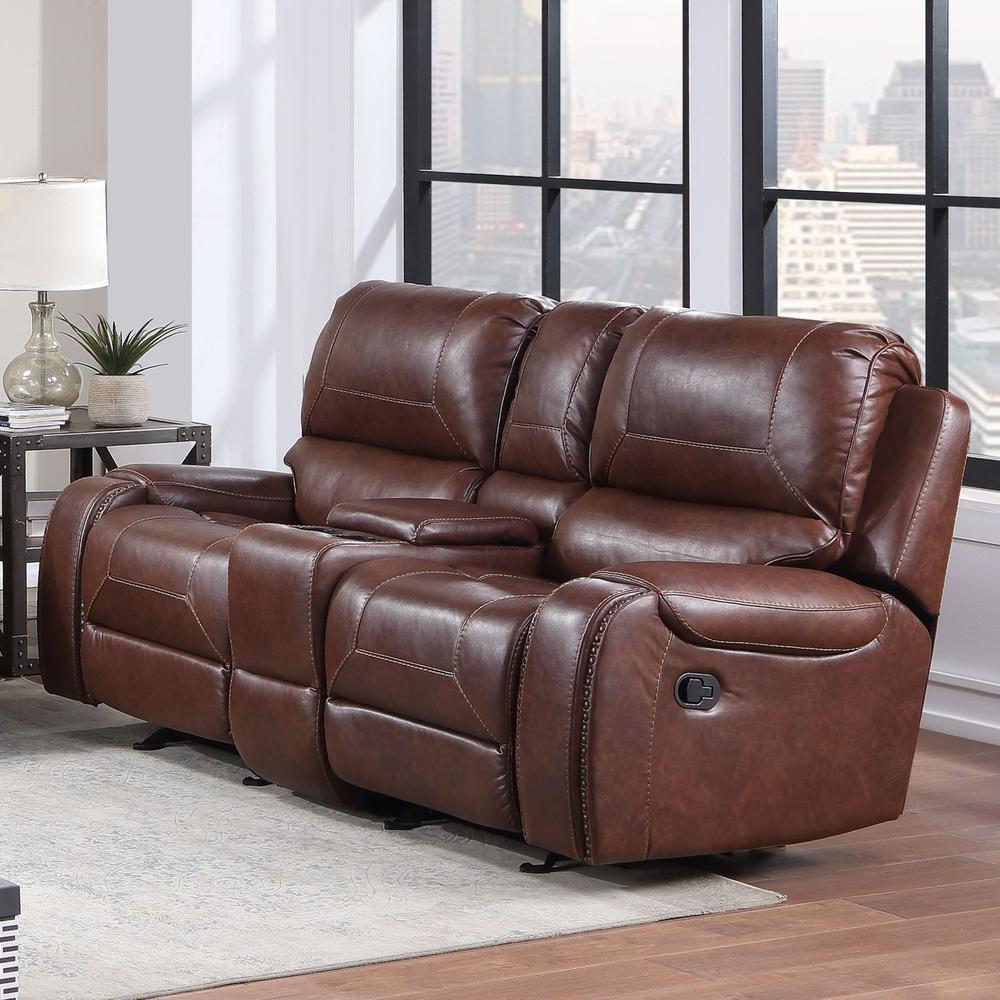 Keily Manual Glider Recliner Loveseat - Brown. Picture 1