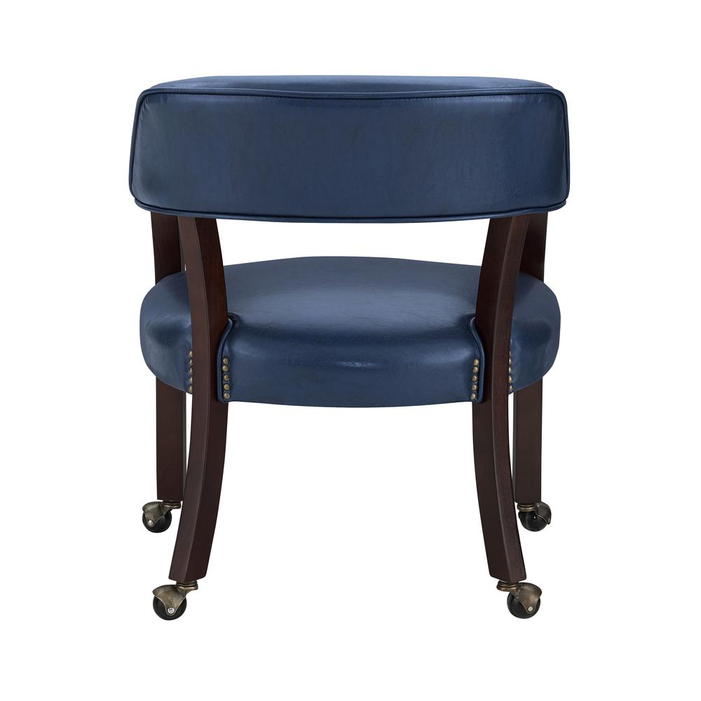 Arm Chair with casters, Frame: Multi-Step Rich Cherry Finish/Navy Vinyl Upholstery. Picture 4
