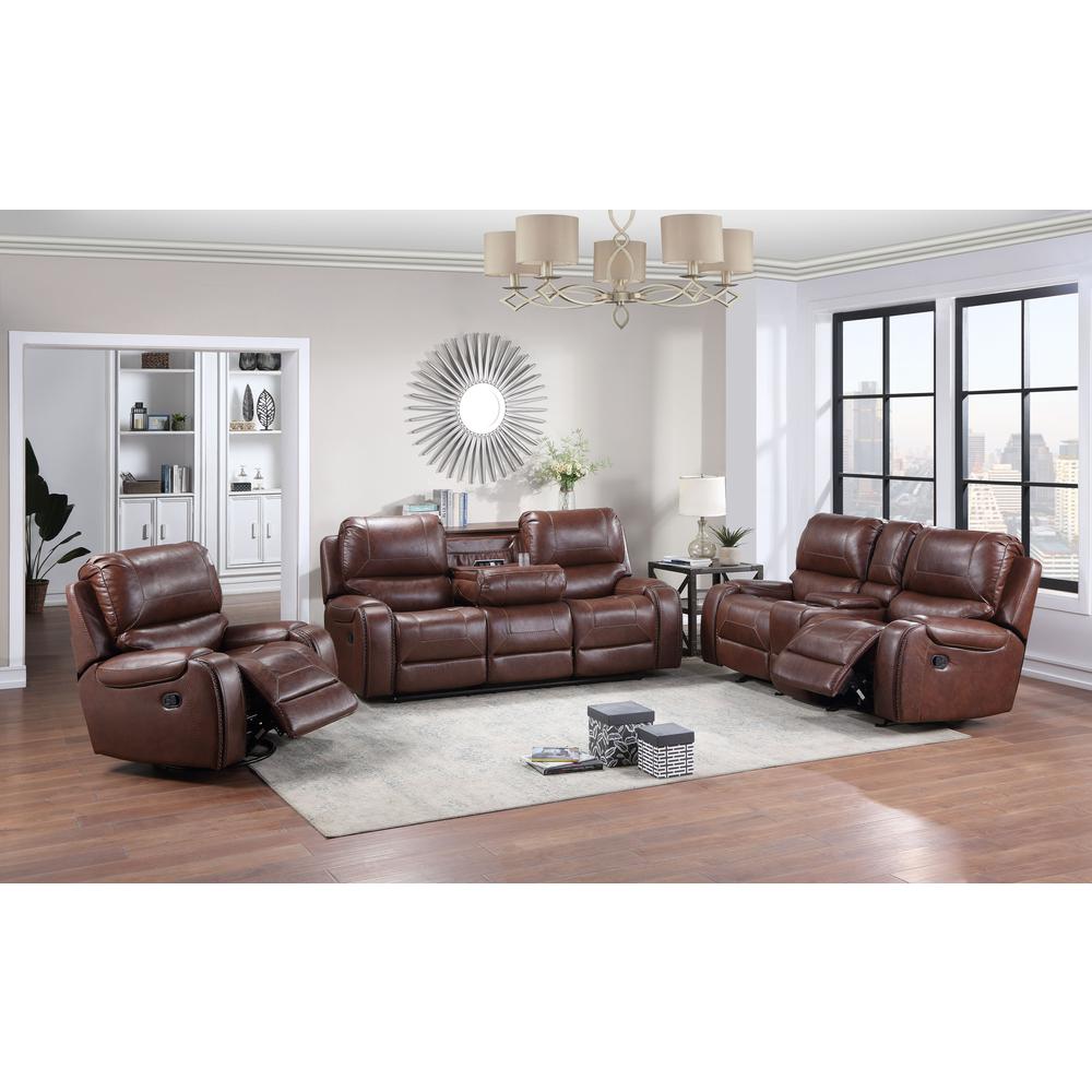 Keily Manual Recliner Sofa - Brown. Picture 1