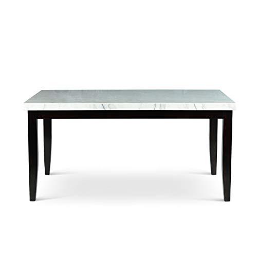 White Marble Top Dining Table, White marble top/ ebony wood finish base. Picture 1