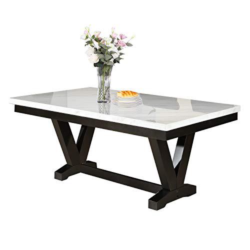 White Marble Top Dining Table, White Marble Top/Ebony base. Picture 1