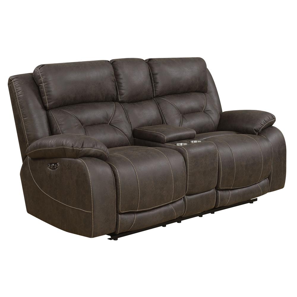 Power Recliner Loveseat w/ Console and Power Head Rest - Saddle Brown, Saddle Brown. Picture 1