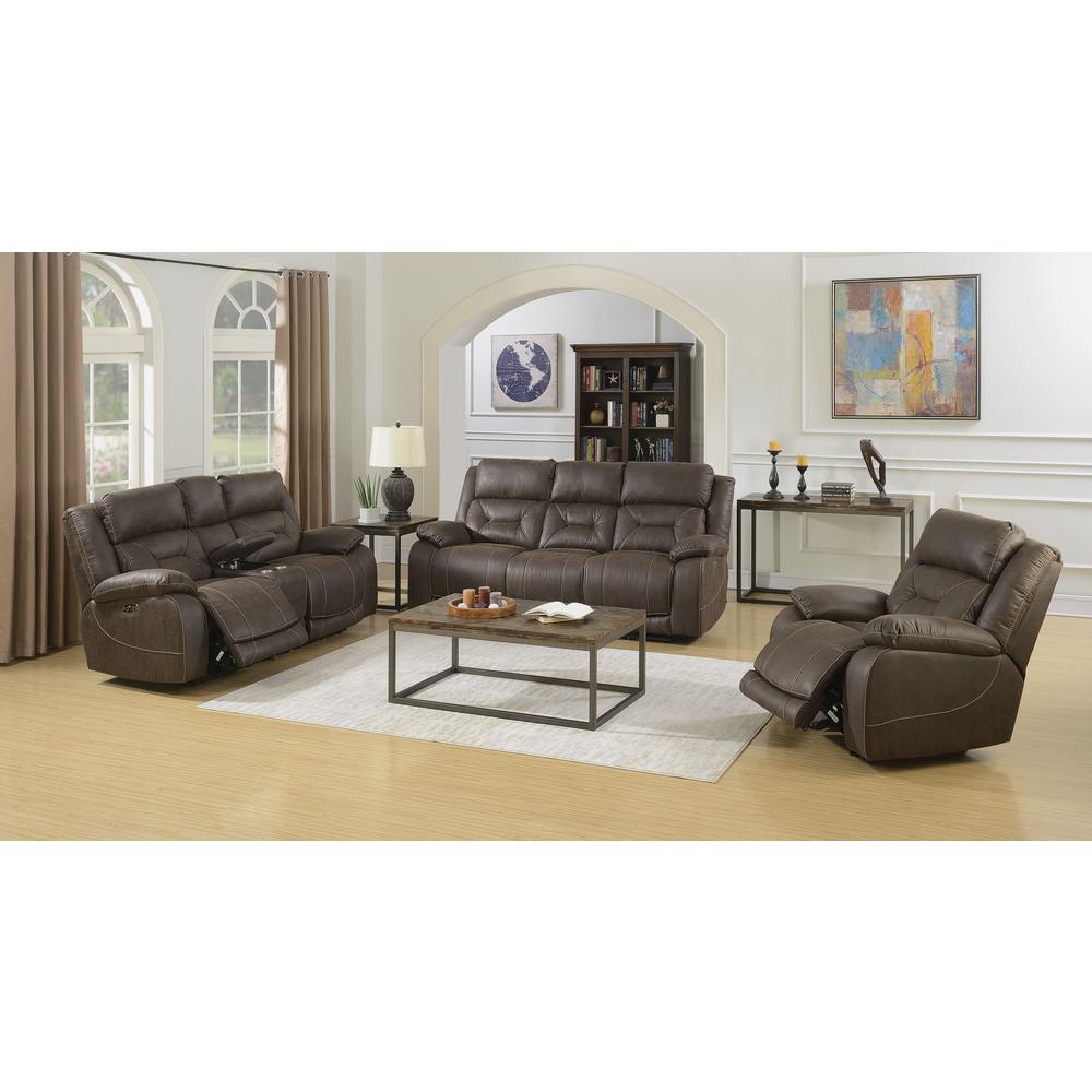 Aria Power Recliner Loveseat w/ Console and Power Head Rest - Saddle Brown. Picture 2