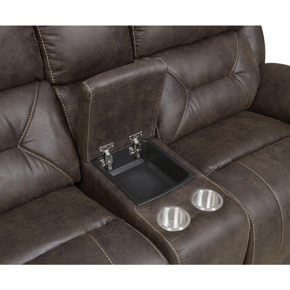 Power Recliner Loveseat w/ Console and Power Head Rest - Saddle Brown, Saddle Brown. Picture 5