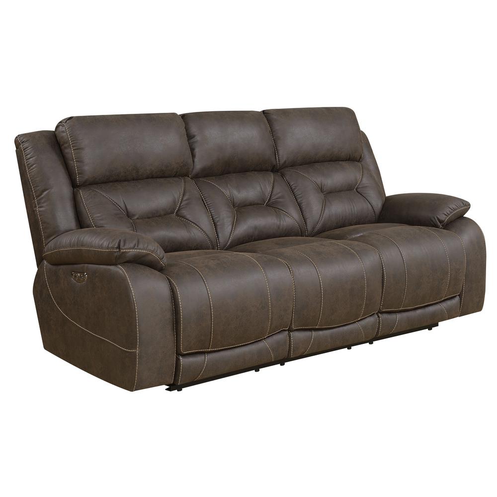 Power Recliner Sofa w/ Power Head Rest - Saddle Brown, Saddle Brown. Picture 1