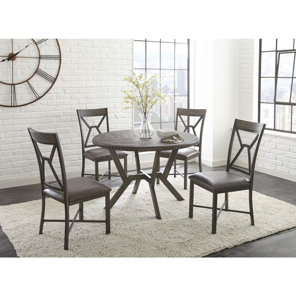 5 Pc Dining Set, Gray finish with gray metal and black hand brush accents. Picture 1