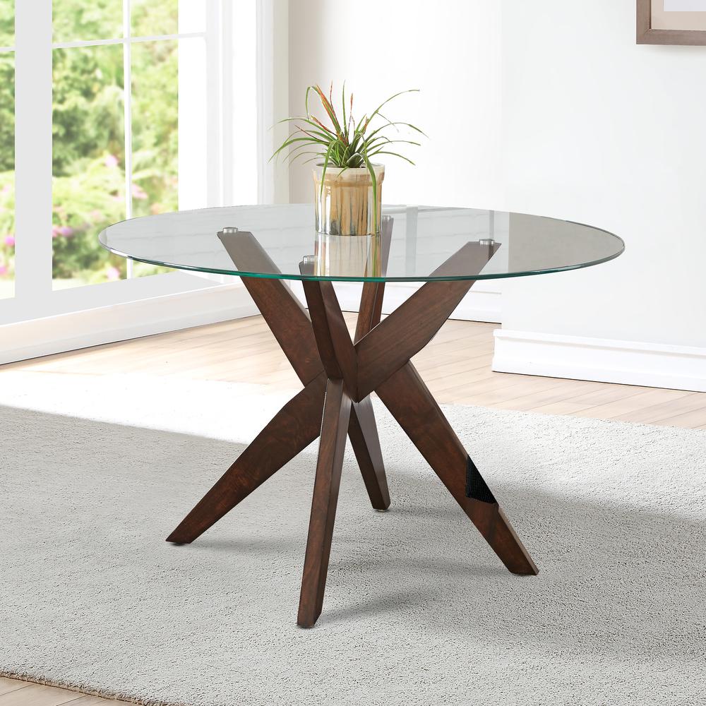 Round Dining Table, Walnut and clear glass. Picture 1