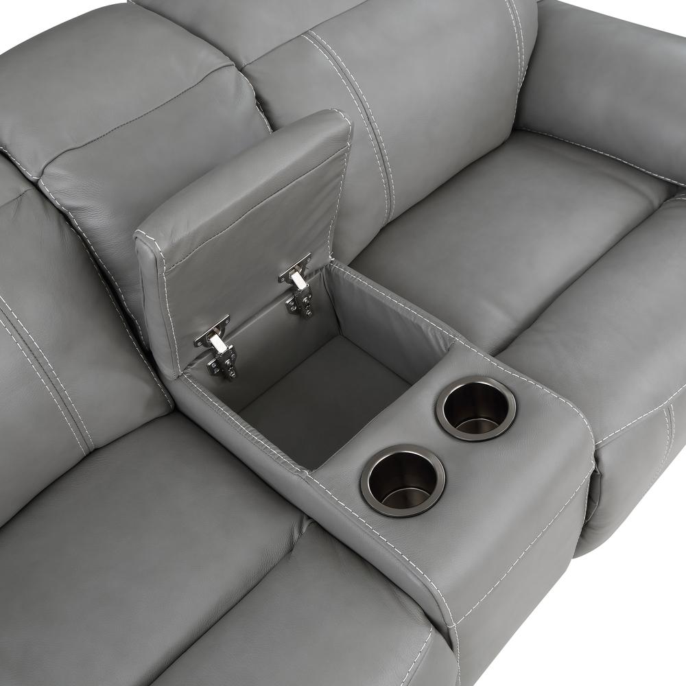 Alpine Leather Power Console Loveseat Smoke. Picture 10
