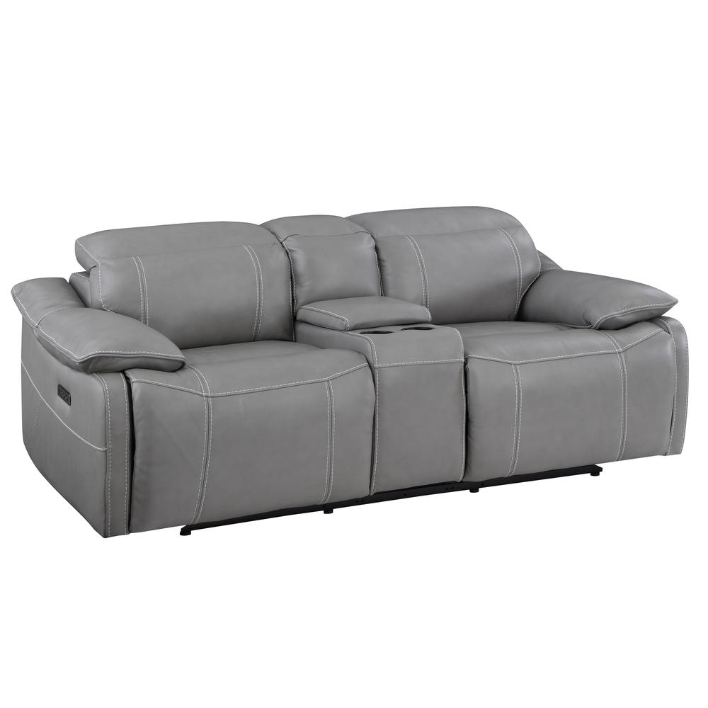 Alpine Leather Power Console Loveseat Smoke. Picture 2