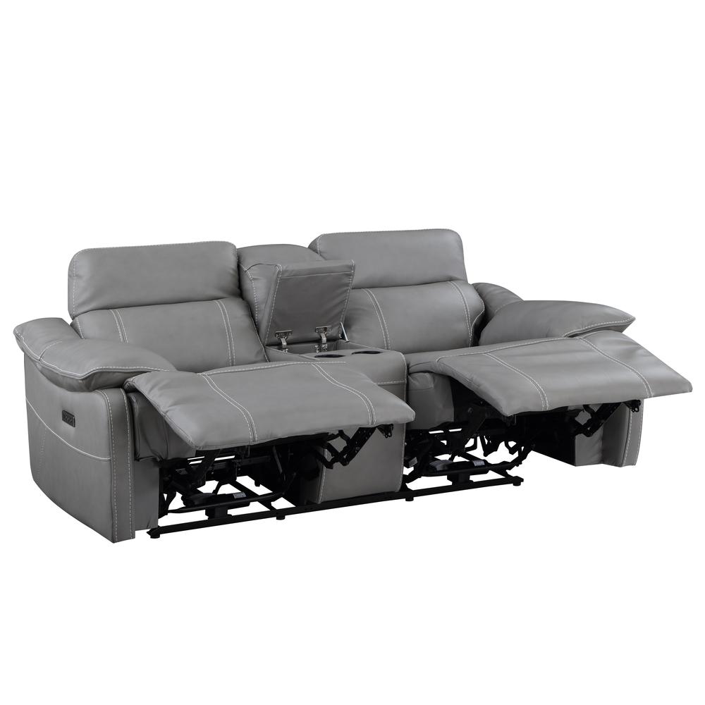 Alpine Leather Power Console Loveseat Smoke. Picture 4