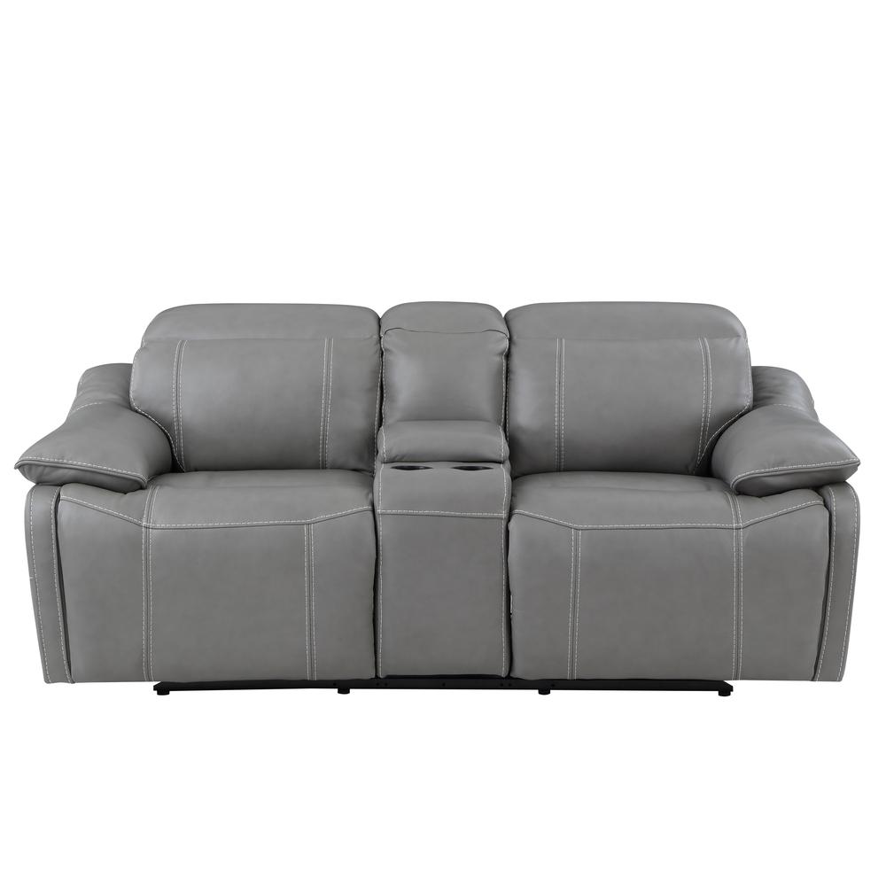 Alpine Leather Power Console Loveseat Smoke. Picture 5