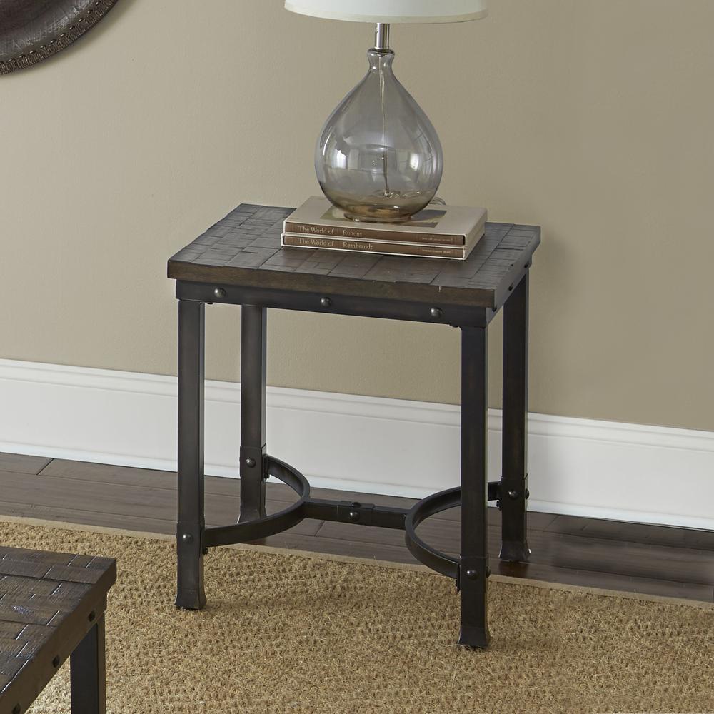 End Table, Dark brown rustic honey finish, heavily distressed. Picture 1