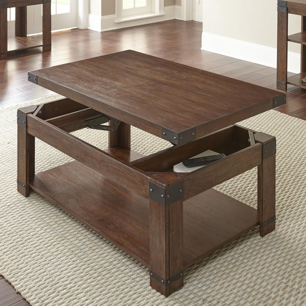 Lift Top Cocktail Table with casters, Medium cherry finish. Picture 1