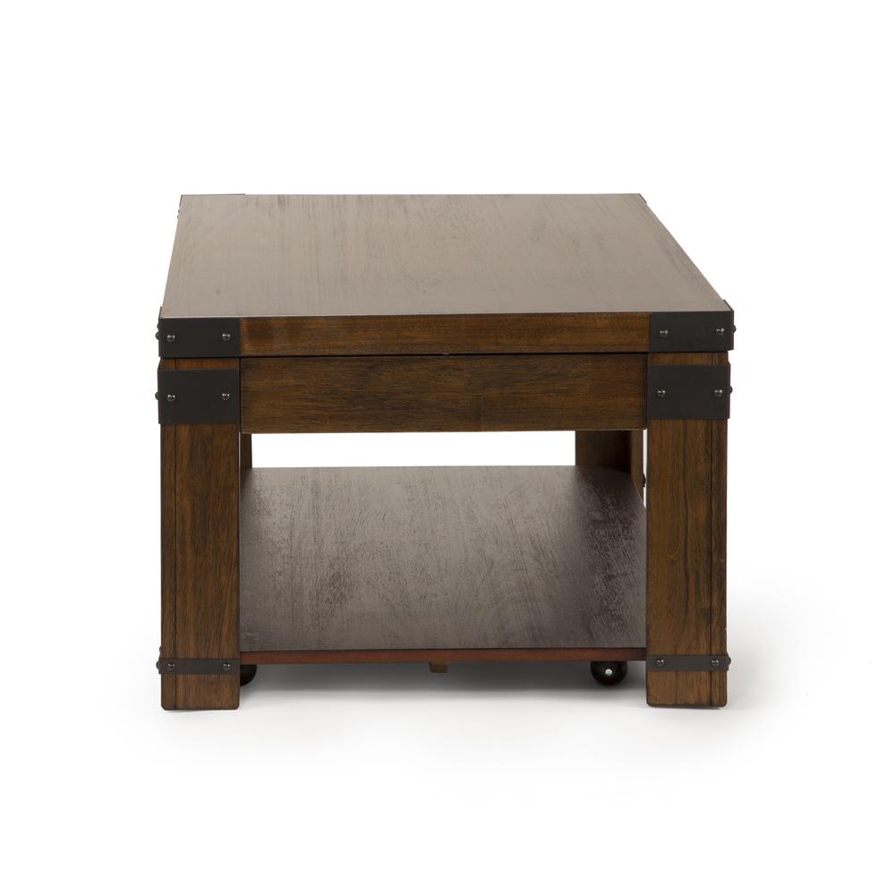Lift Top Cocktail Table with casters, Medium cherry finish. Picture 5