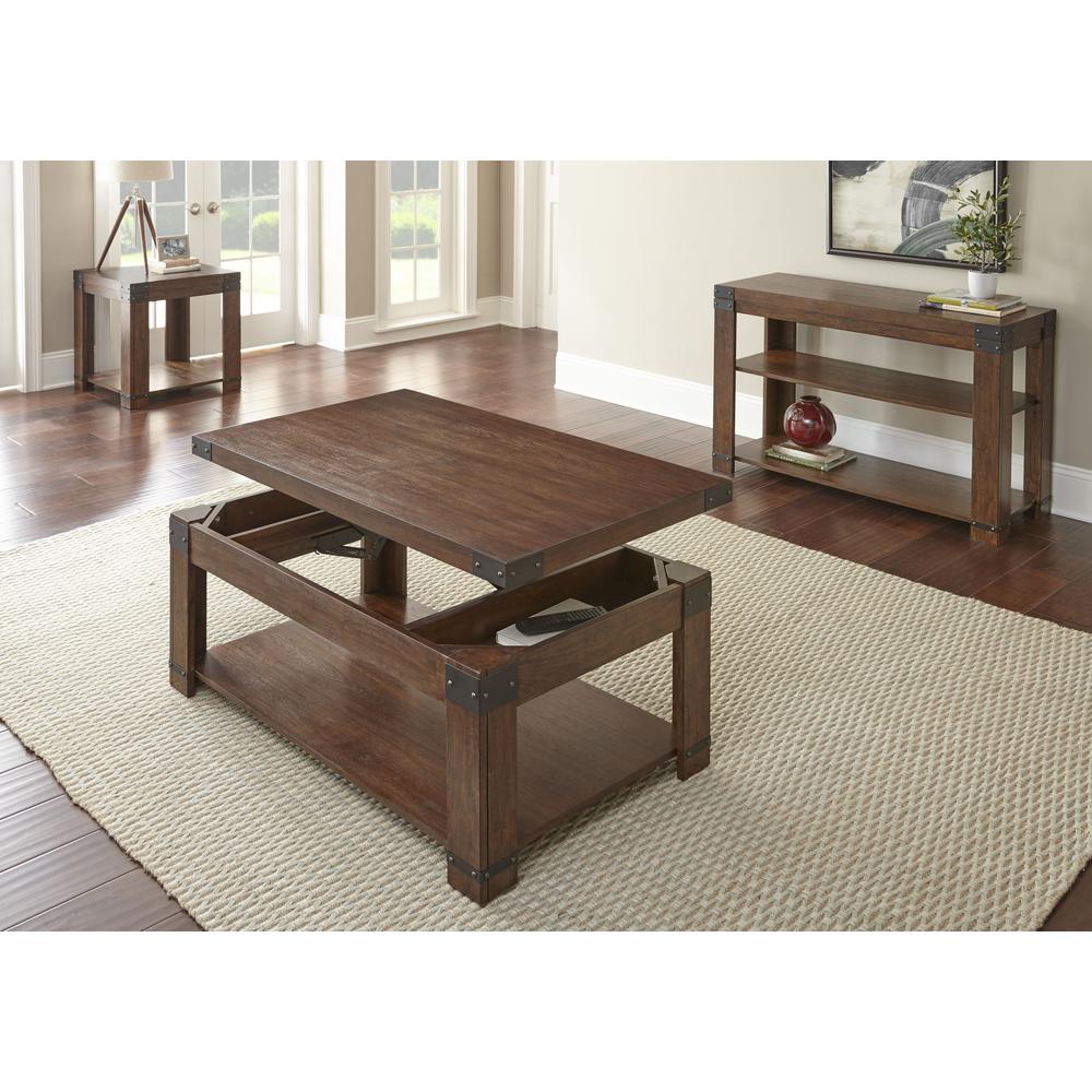 Lift Top Cocktail Table with casters, Medium cherry finish. Picture 9