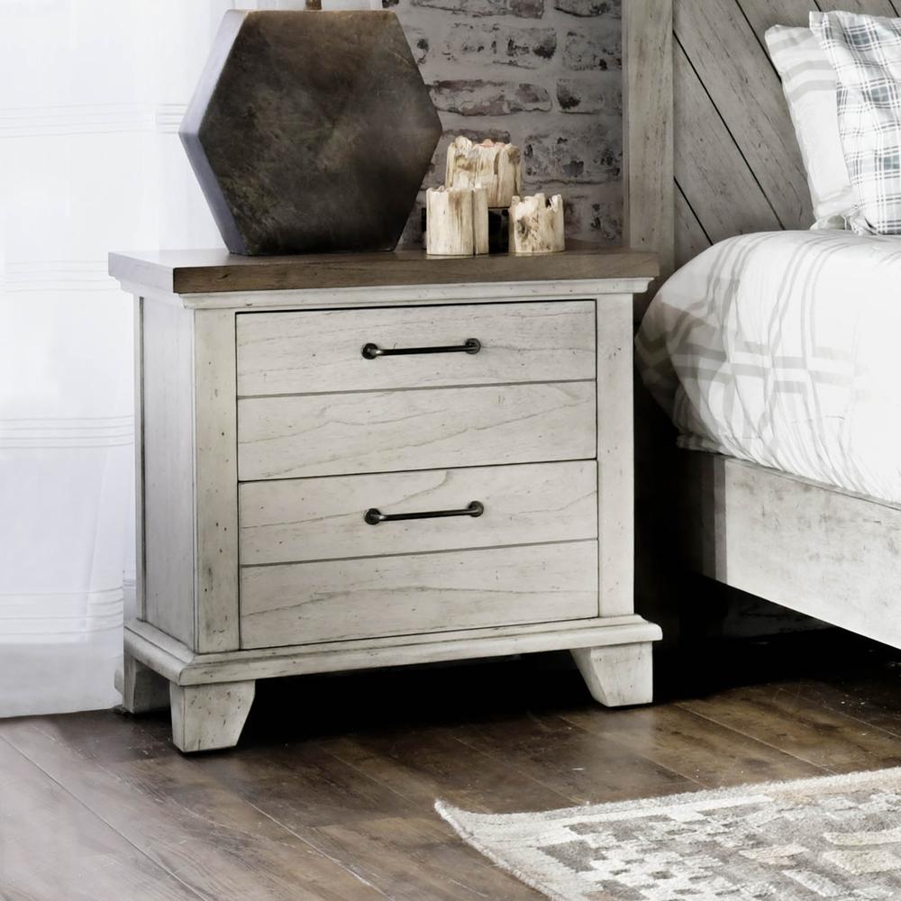 Creek Two Drawer Nightstand, Rustic Ivory/Honey. Picture 1