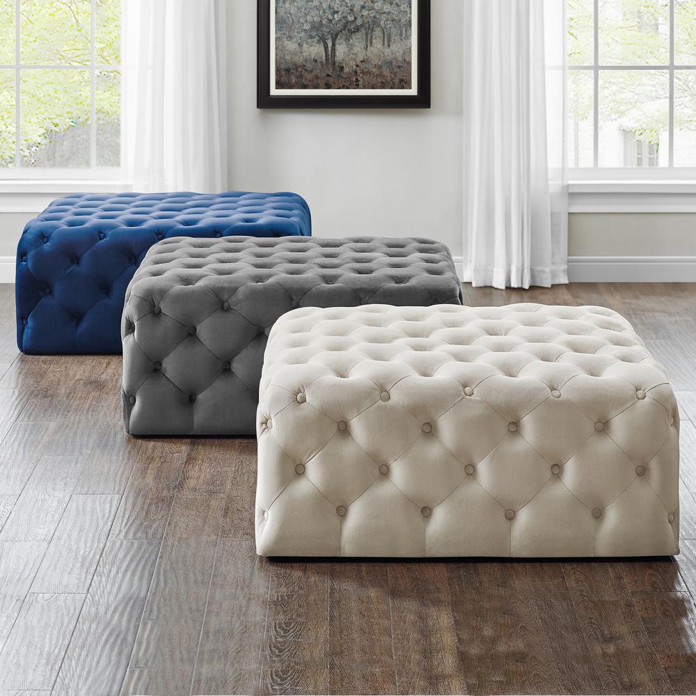 Belham Square Tufted Ottoman - Charcoal. Picture 3