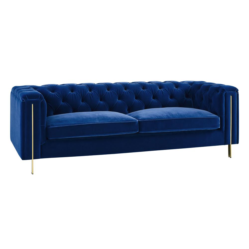 Charlene Blue Velvet Button Tufted Sofa. Picture 1