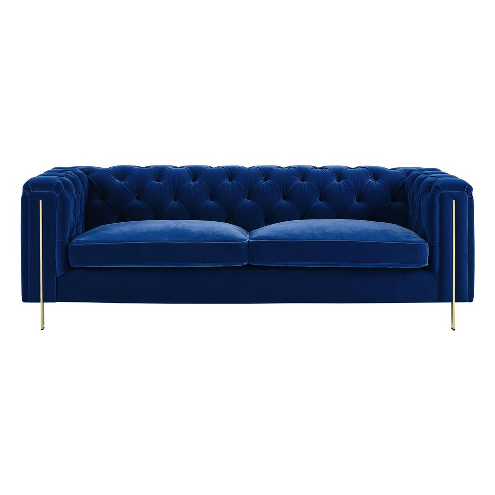 Charlene Blue Velvet Button Tufted Sofa. Picture 3