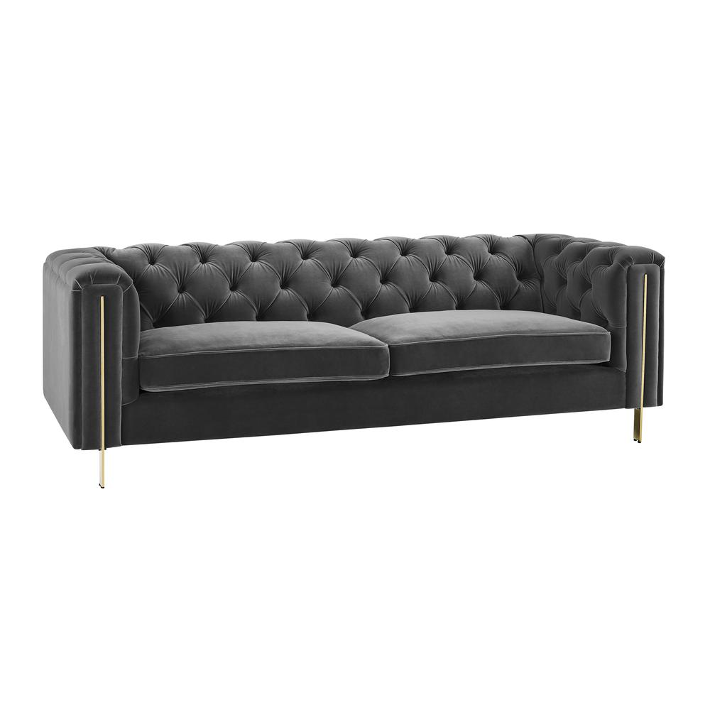 Charlene Gray Velvet Button Tufted Sofa. Picture 1