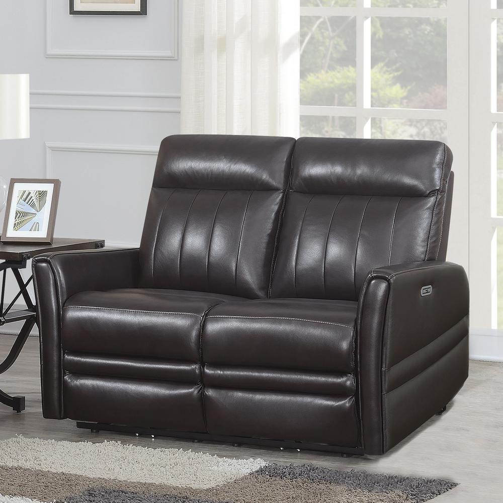 Power Recliner Loveseat, Brown. Picture 1