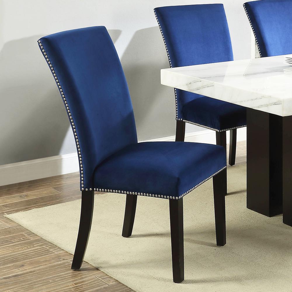 Rectangle Dining Set 7pc - Blue Velvet Chairs, White/espresso. Picture 5