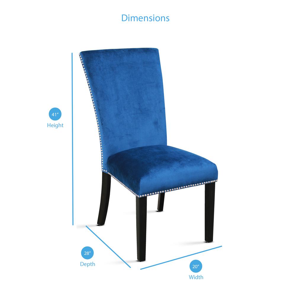 Blue Velvet Dining Chair - set of 2, Espresso. Picture 2