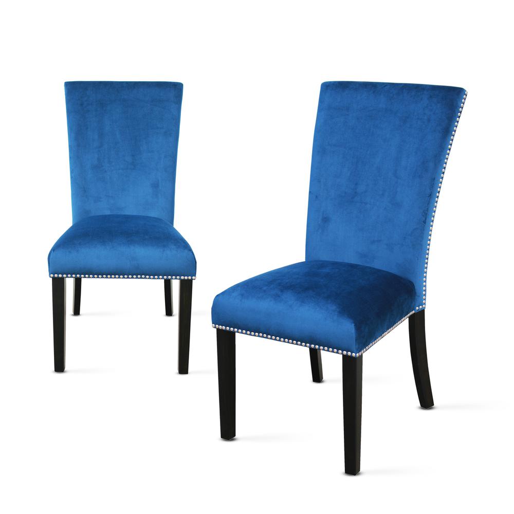 Blue Velvet Dining Chair - set of 2, Espresso. Picture 1