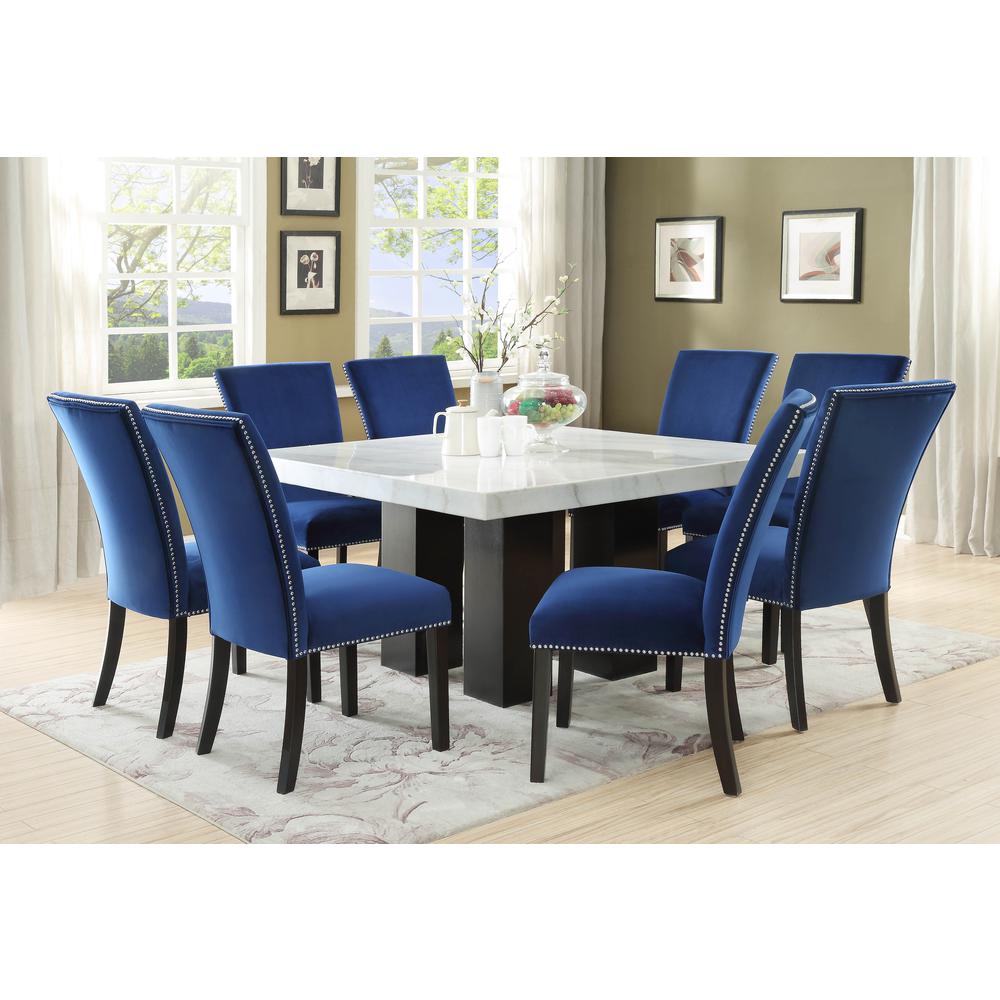 Blue Velvet Dining Chair - set of 2, Espresso. Picture 3