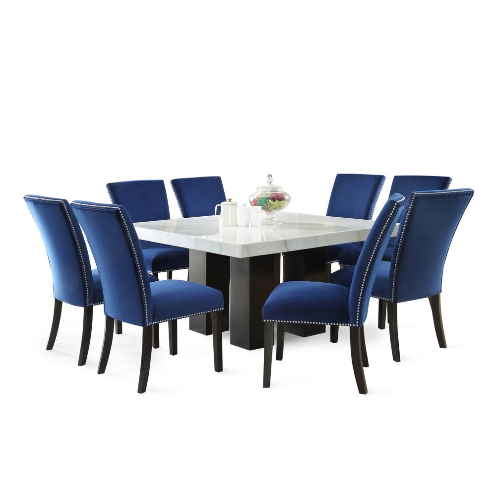 Blue Velvet Dining Chair - set of 2, Espresso. Picture 5