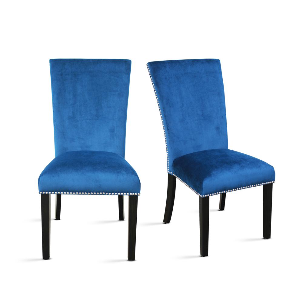 Blue Velvet Dining Chair - set of 2, Espresso. Picture 6