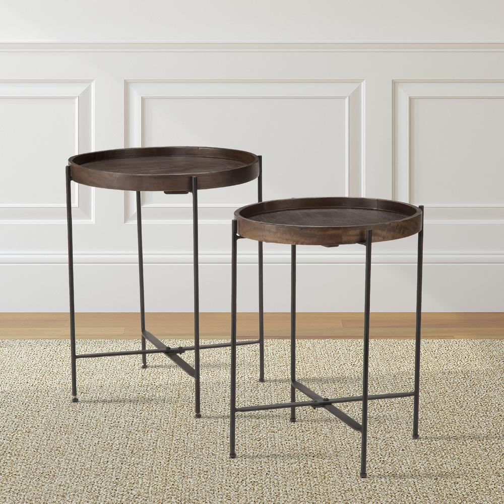 Round Accent Tables - set of 2, Mango, Black Base. Picture 1