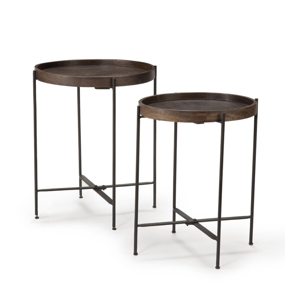 Round Accent Tables - set of 2, Mango, Black Base. Picture 2