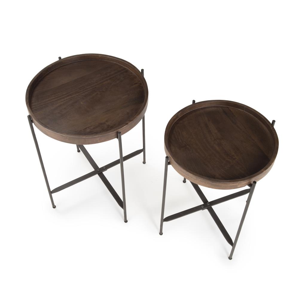 Round Accent Tables - set of 2, Mango, Black Base. Picture 3