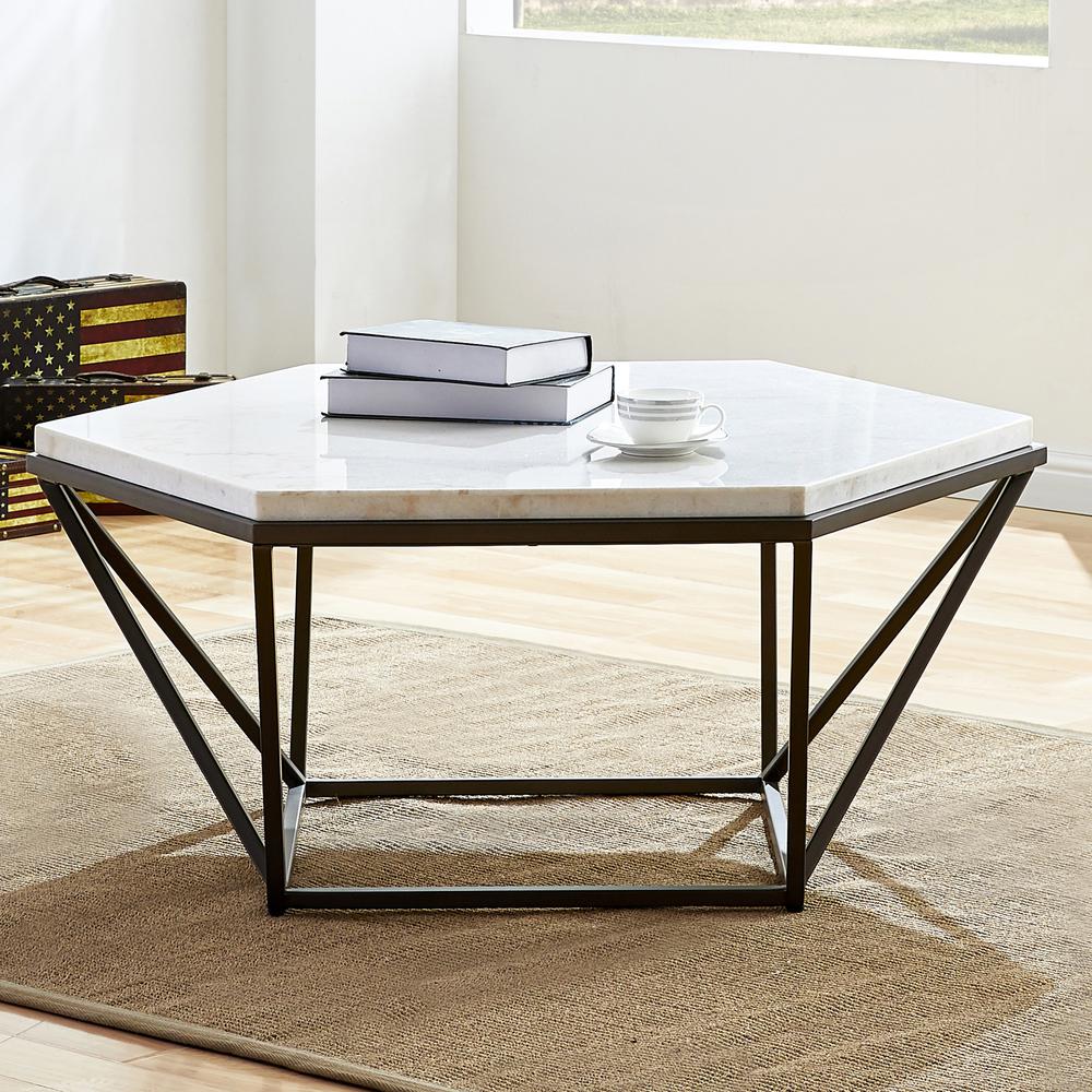 Corvus White Marble Top Cocktail Table. Picture 1