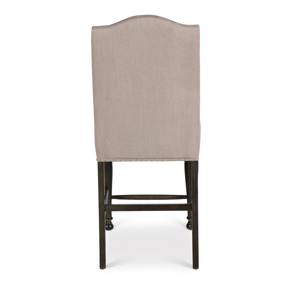 Counter Chair - set of 2, Light stone upholstery, frame is Harbor Grey with Light wormhole distressing. Picture 16