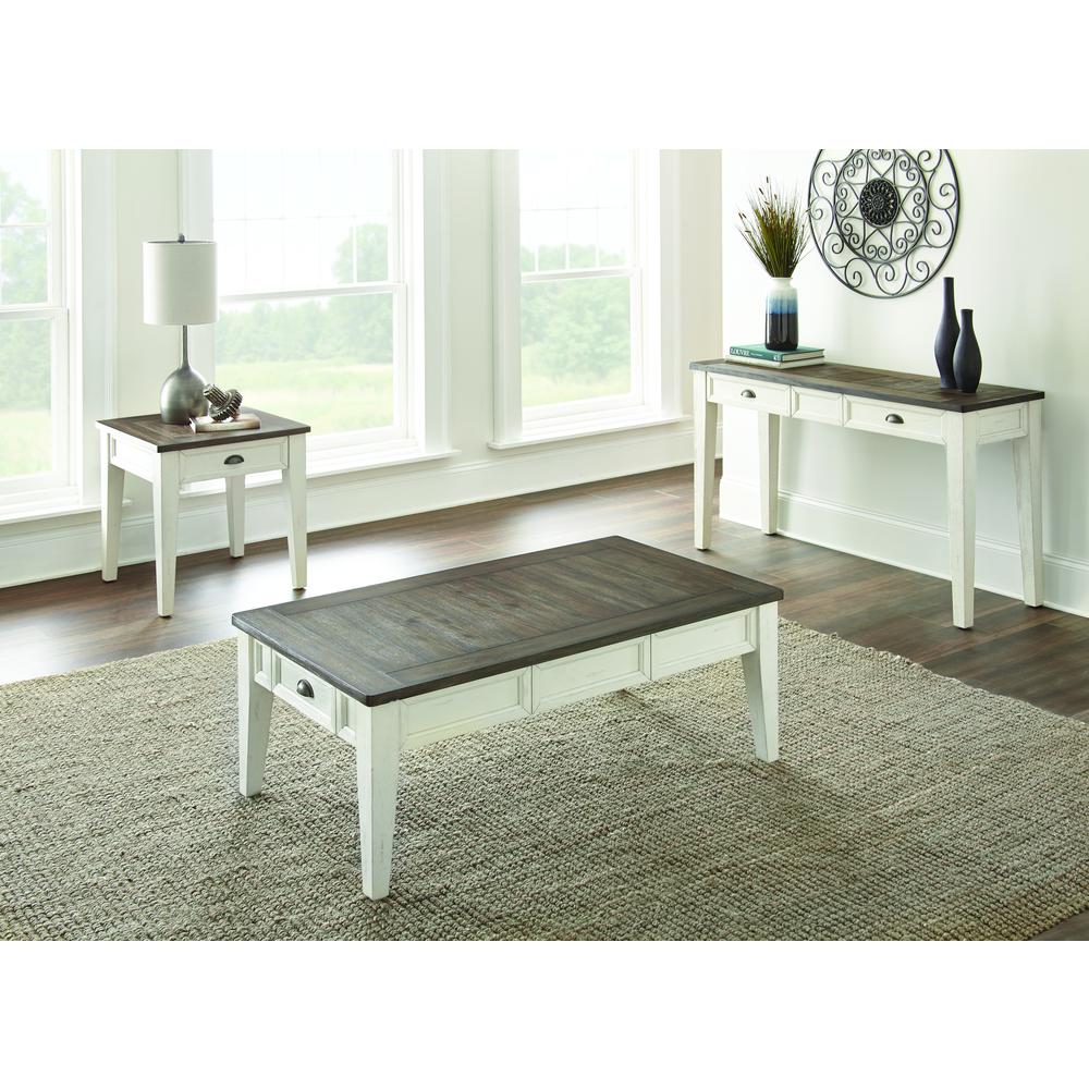 Sofa Table Dark Oak/White, Dark metallic gray faux leather, Taupe Metal Frame. Picture 5