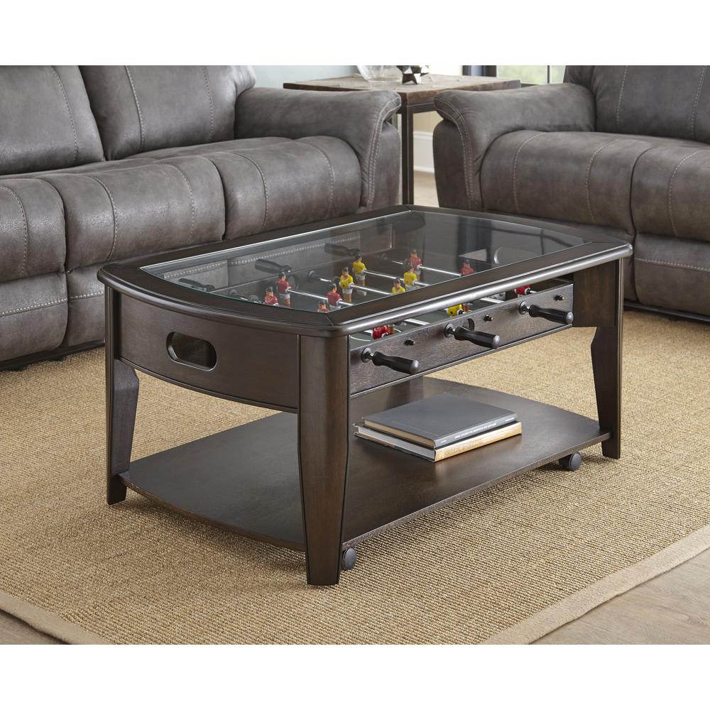 Cocktail Table with Foosball, Dark walnut finish. Picture 1