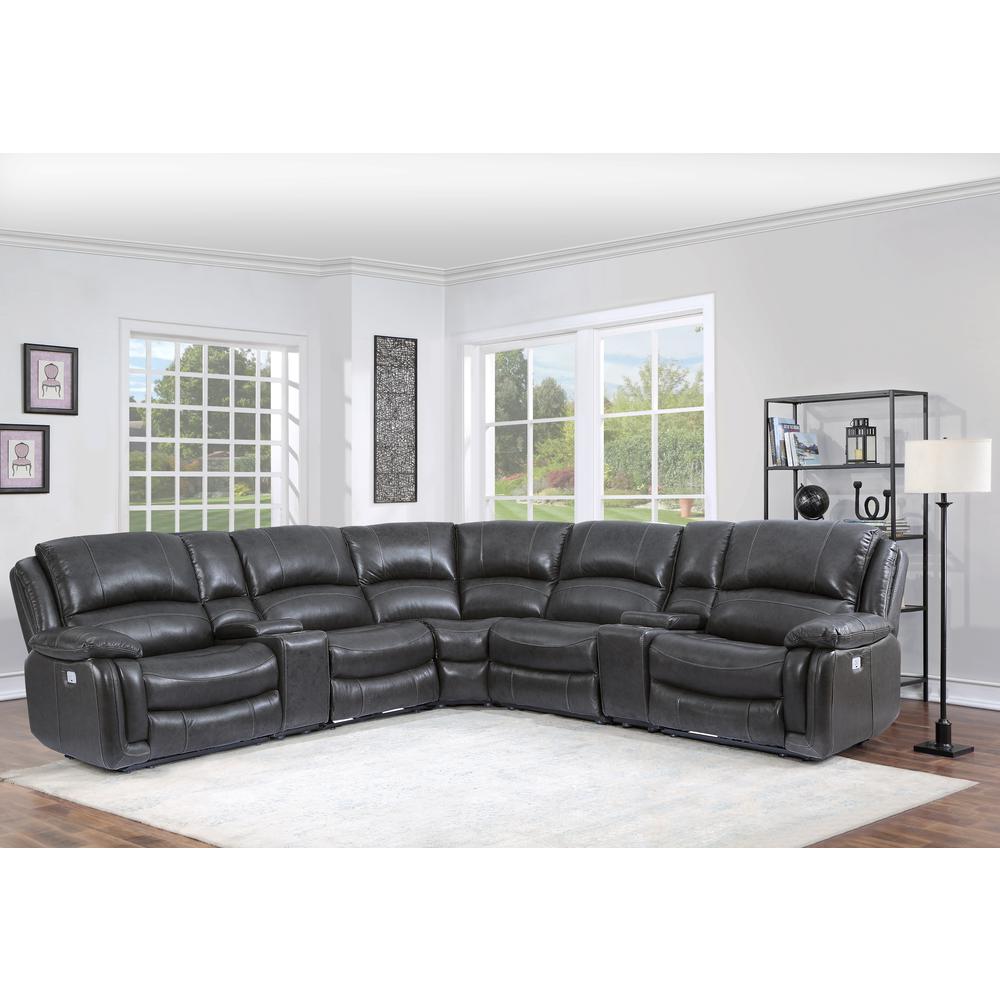 Denver 7PC Leather Power Reclining Sectional - Charcoal. Picture 1