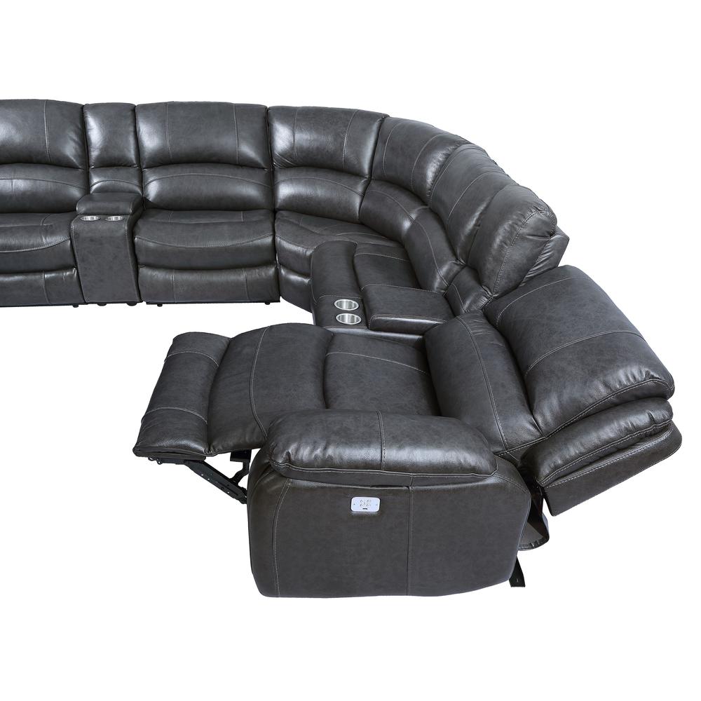 Denver 7PC Leather Power Reclining Sectional - Charcoal. Picture 10
