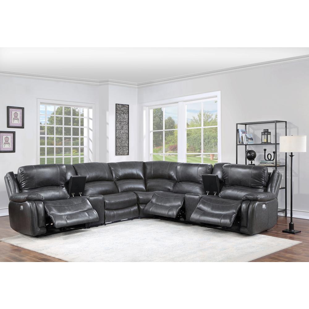 Denver 7PC Leather Power Reclining Sectional - Charcoal. Picture 2