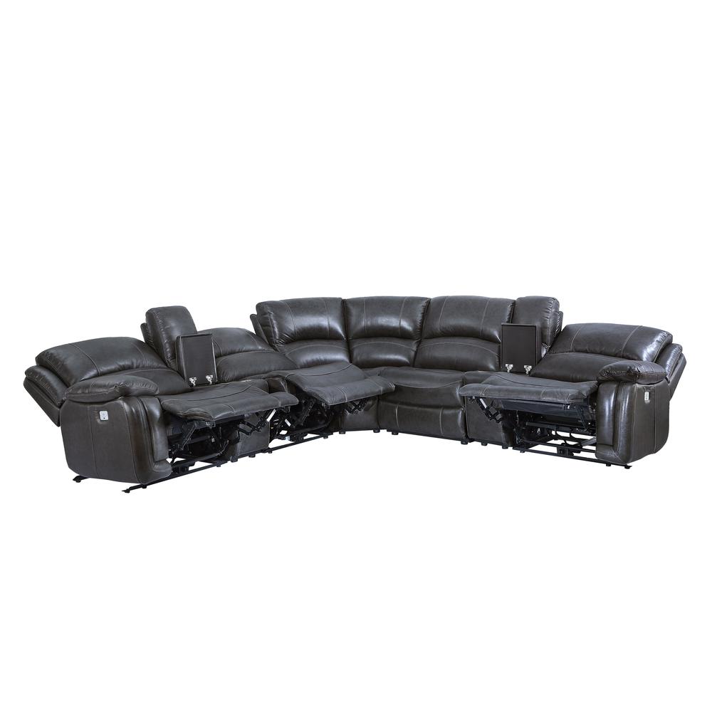 Denver 7PC Leather Power Reclining Sectional - Charcoal. Picture 4
