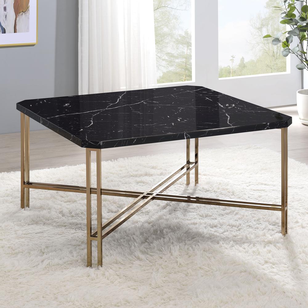 Daxton Faux Marble Square Cocktail Table. Picture 4