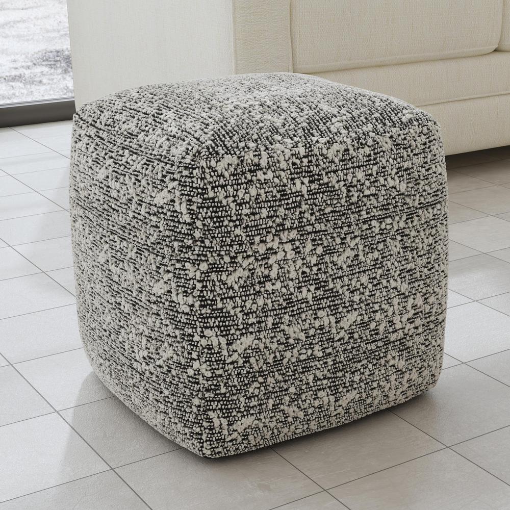 Nahara Boucle Black Woven Square Pouf. Picture 2