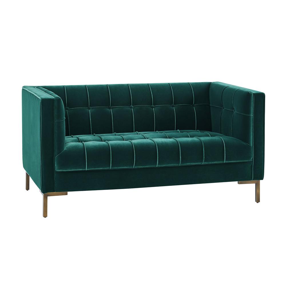 Isaac Stitch Green Velvet Loveseat. Picture 1