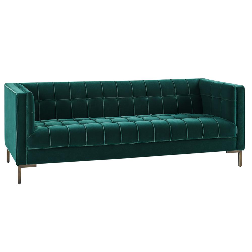 Isaac Channel Stitch Green Velvet Sofa. Picture 1