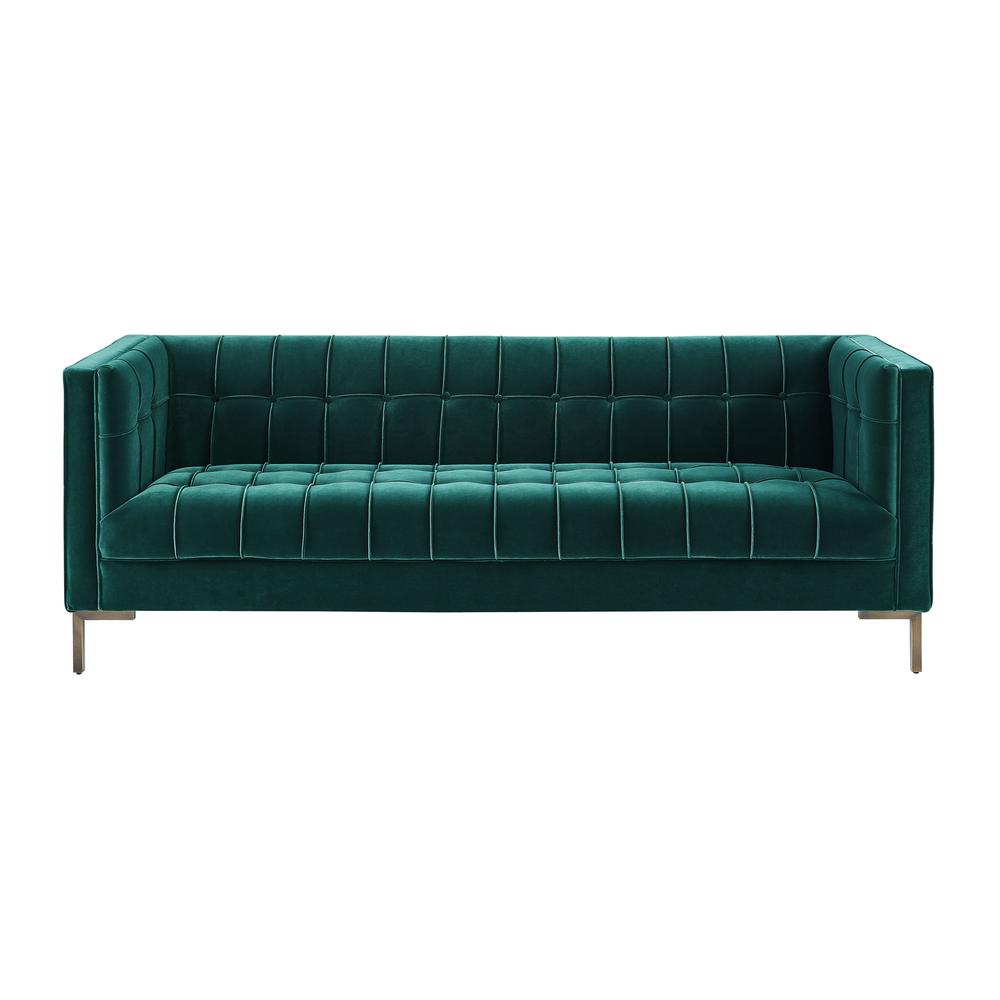 Isaac Channel Stitch Green Velvet Sofa. Picture 3