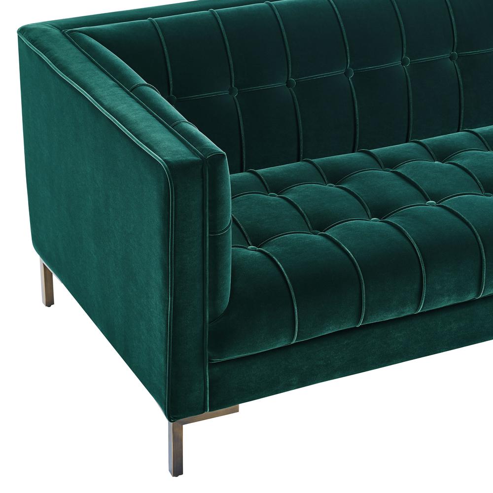 Isaac Channel Stitch Green Velvet Sofa. Picture 4