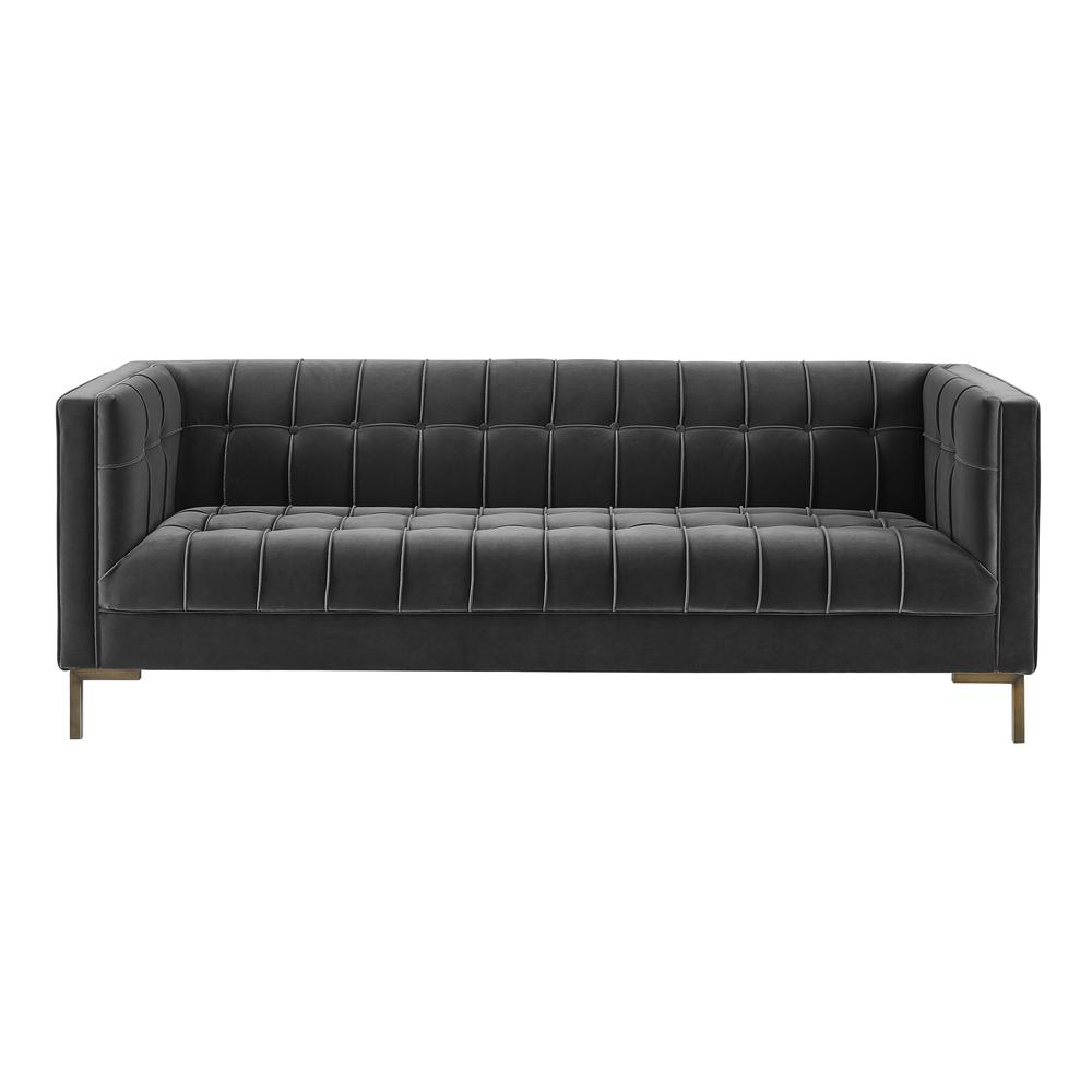 Isaac Channel Stitch Gray Velvet Sofa. Picture 1