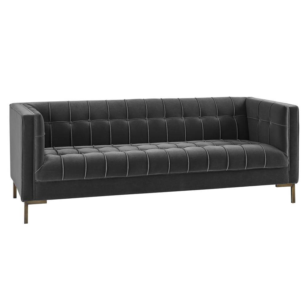 Isaac Channel Stitch Gray Velvet Sofa. Picture 3